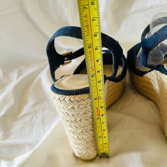 Denim Jute Wedge Ankle Strap Open Toe Espadrille Sandals - Picture 11 of 12